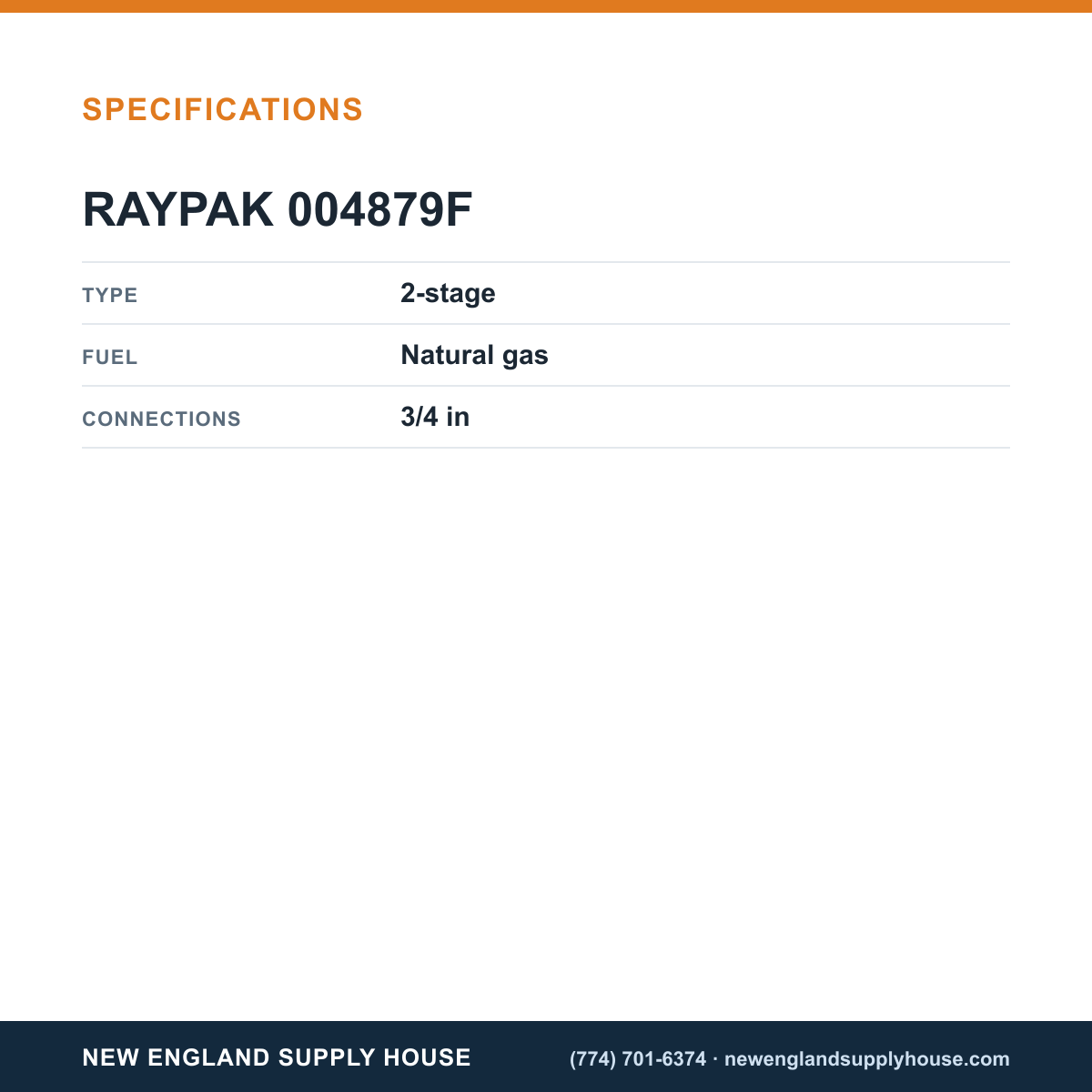 Raypak 004879F Gas Valve Kit specifications — New England Supply House [NESH-SPECTABLE-V1]