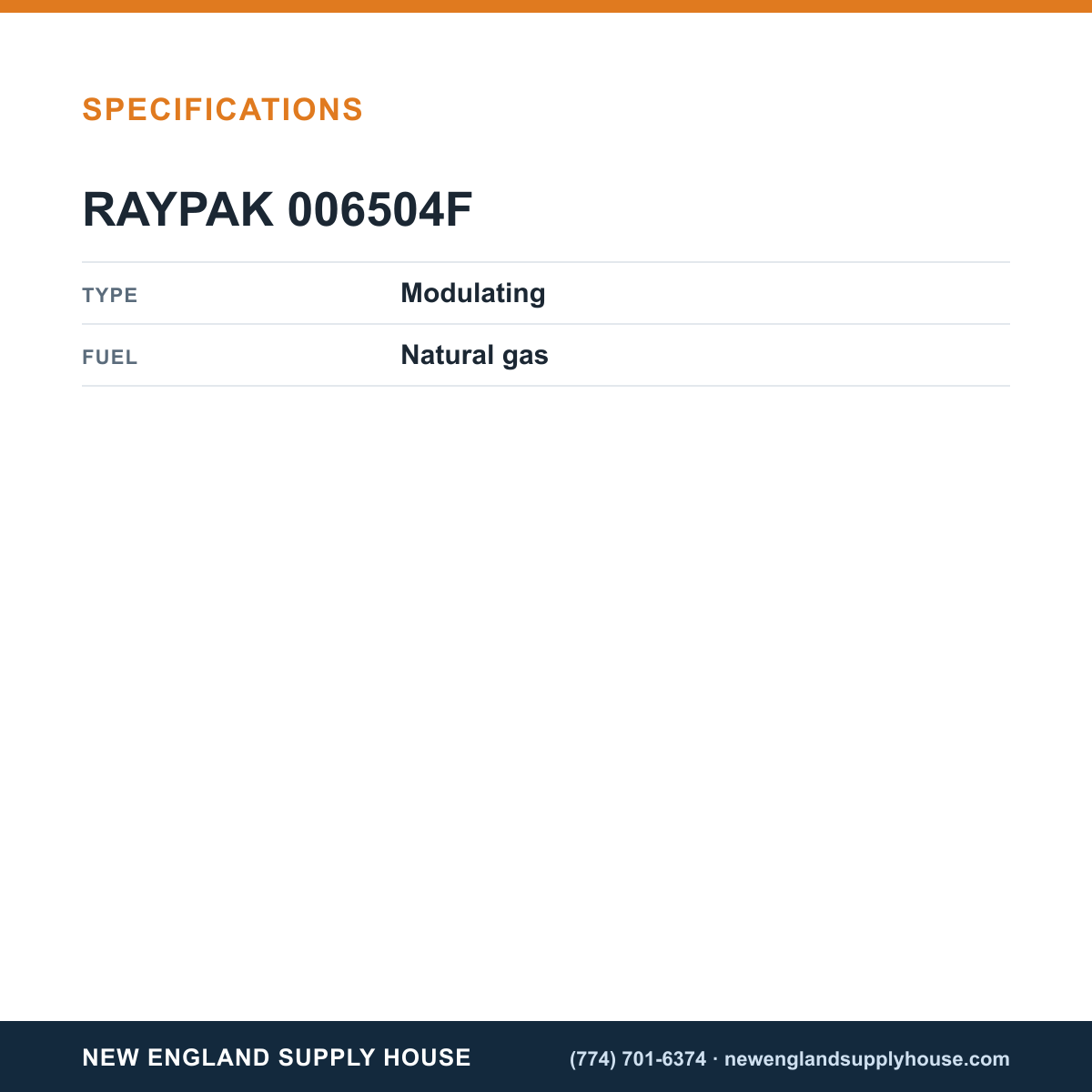 Raypak 006504F Gas Valve Mod Kit specifications — New England Supply House [NESH-SPECTABLE-V1]