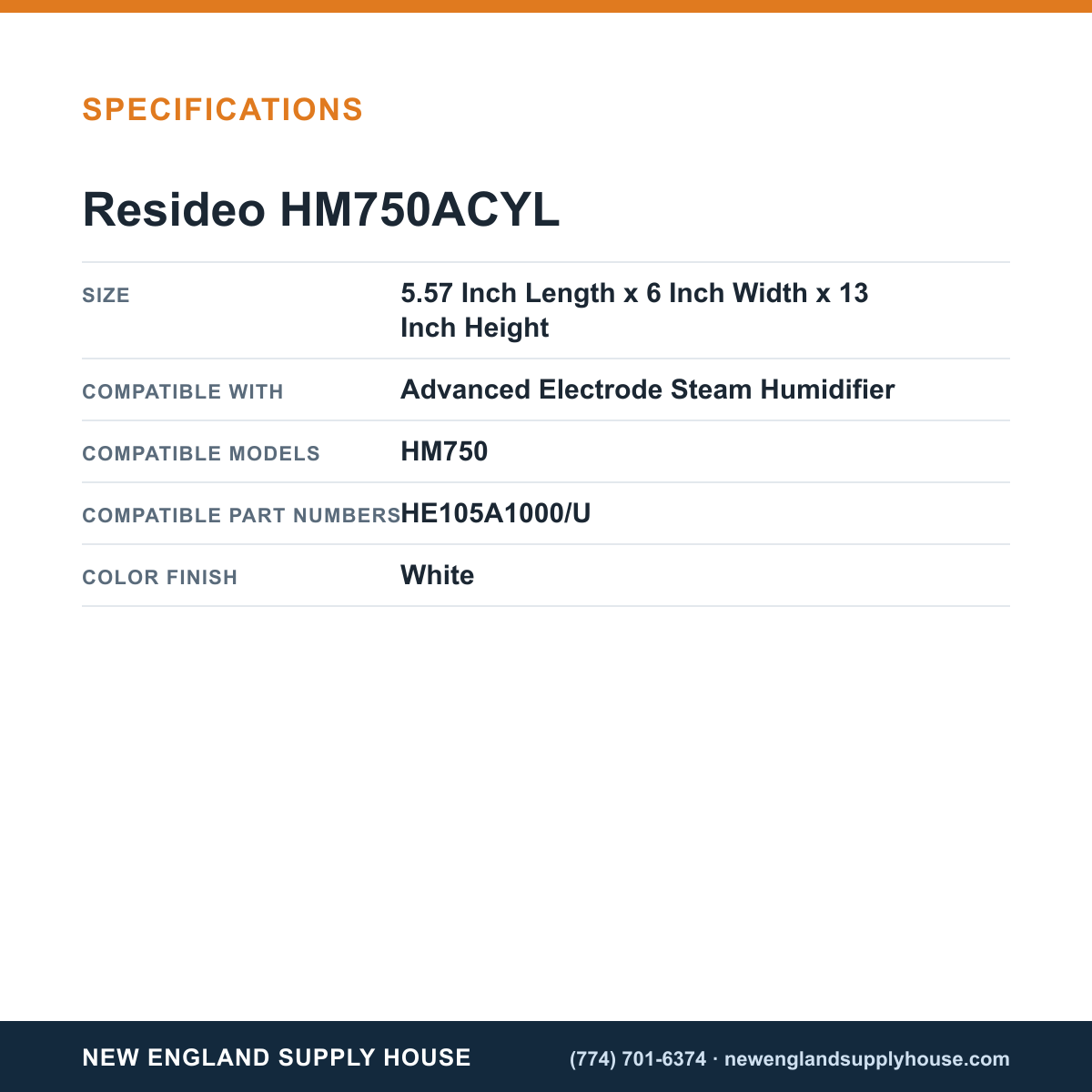 Resideo - Honeywell Home HM750ACYL Advanced Electrode Steam Humidifier Cylinder specifications — New England Supply House [NESH-SPECTABLE-V1]