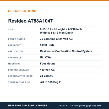 Resideo - Honeywell Home AT88A1047 Air Conditioning Transformer specifications — New England Supply House [NESH-SPECTABLE-V1]
