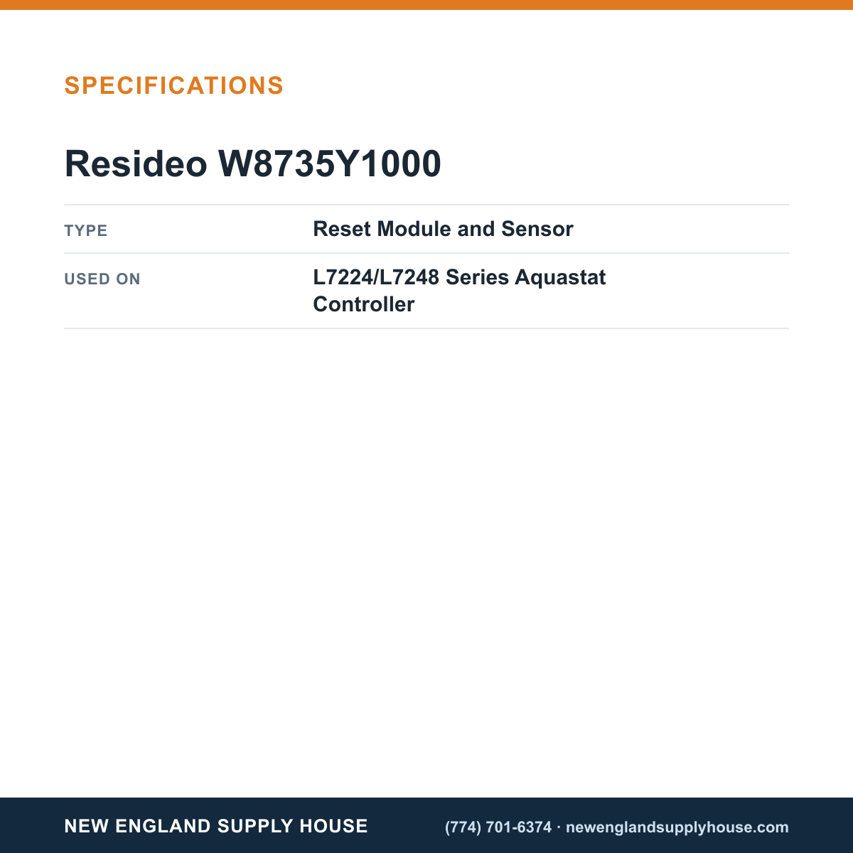 Resideo - Honeywell Home W8735Y1000 Aquastat Controller Reset Module and Sensor specifications — New England Supply House [NESH-SPECTABLE-V1]