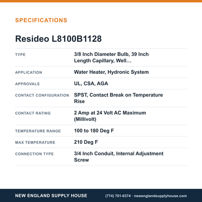 Resideo - Honeywell Home L8100B1128 Aquastat Controller specifications — New England Supply House [NESH-SPECTABLE-V1]