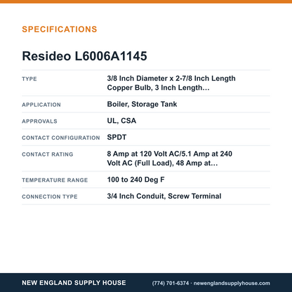 Resideo - Honeywell Home L6006A1145 Aquastat Controller specifications — New England Supply House [NESH-SPECTABLE-V1]