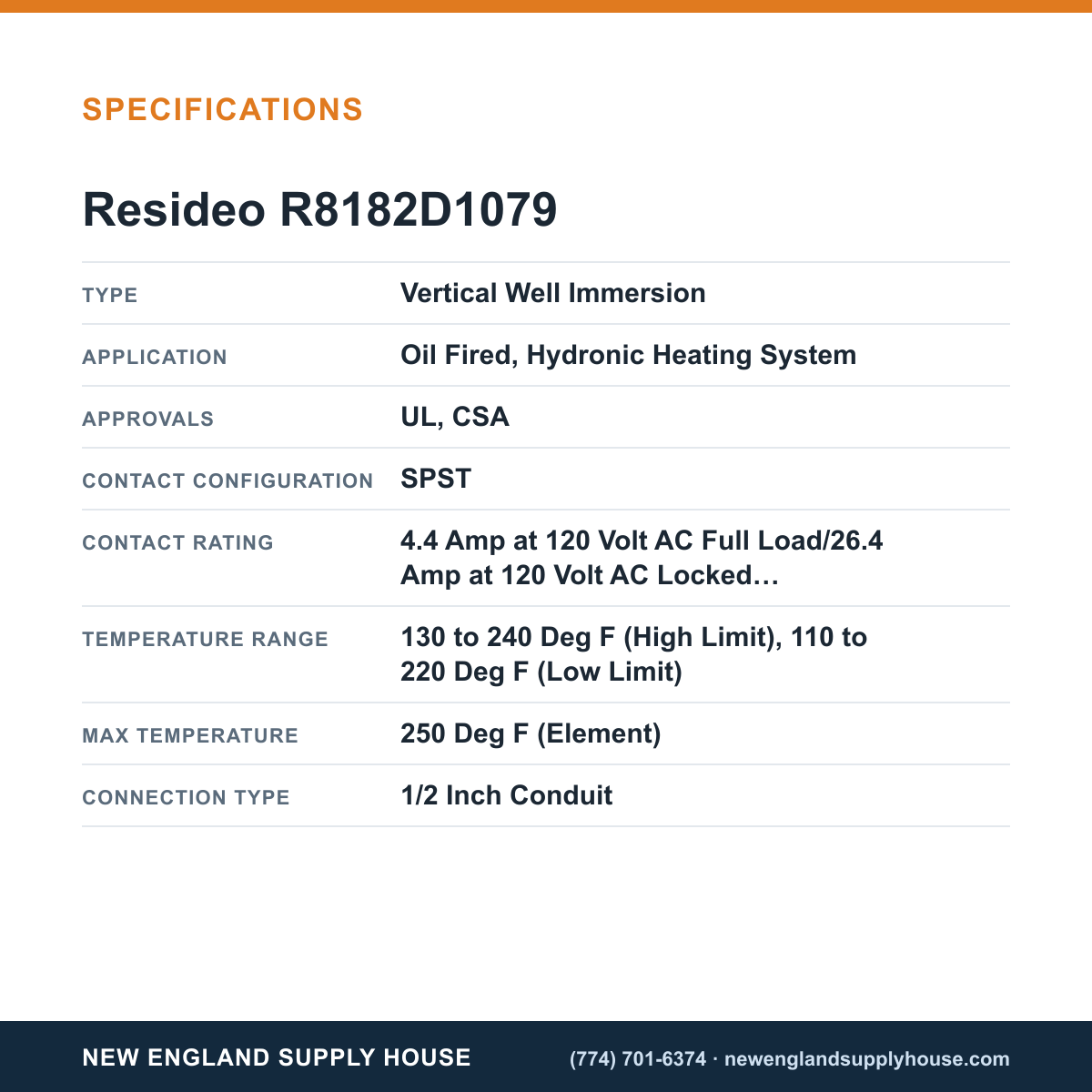 Resideo - Honeywell Home R8182D1079 Aquastat Controller specifications — New England Supply House [NESH-SPECTABLE-V1]