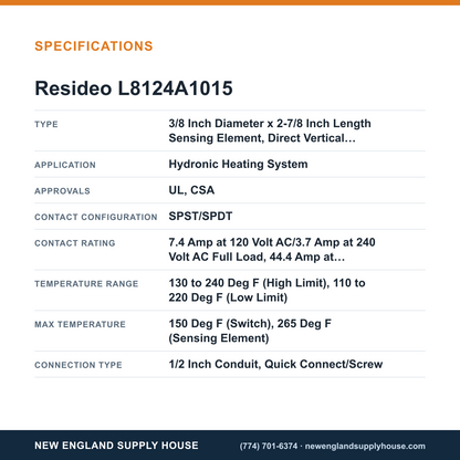 Resideo - Honeywell Home L8124A1015 Aquastat Relay specifications — New England Supply House [NESH-SPECTABLE-V1]