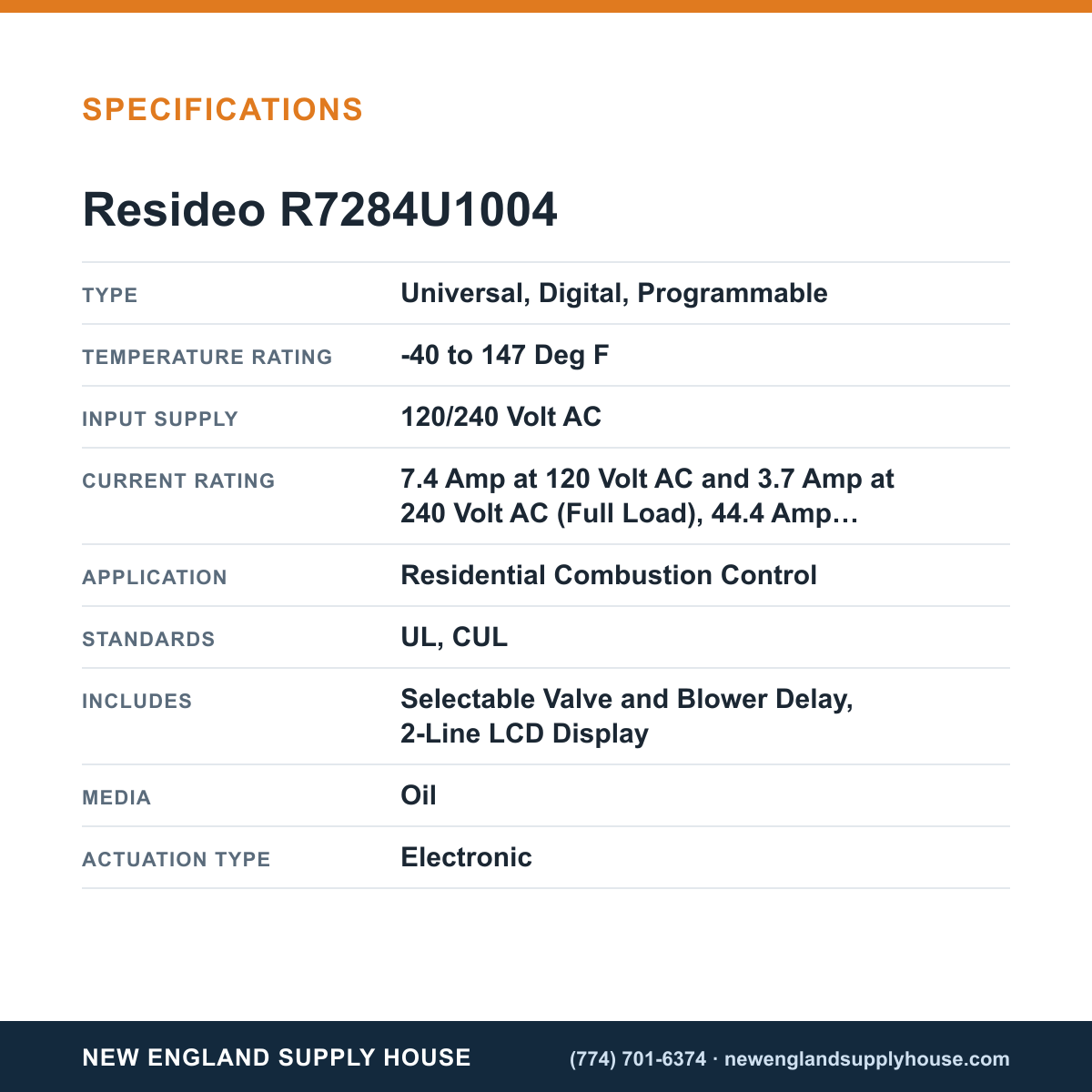 Resideo - Honeywell Home R7284U1004 Burner Oil Primary specifications — New England Supply House [NESH-SPECTABLE-V1]