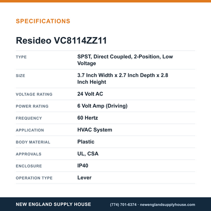 Resideo - Honeywell Home VC8114ZZ11 Cartridge Cage Valve Actuator specifications — New England Supply House [NESH-SPECTABLE-V1]