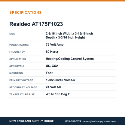 Resideo - Honeywell Home AT175F1023 Circuit Breaker Transformer specifications — New England Supply House [NESH-SPECTABLE-V1]