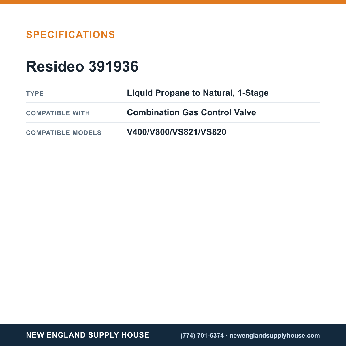 Resideo - Honeywell Home 391936 Combination Gas Control Conversion Kit specifications — New England Supply House [NESH-SPECTABLE-V1]