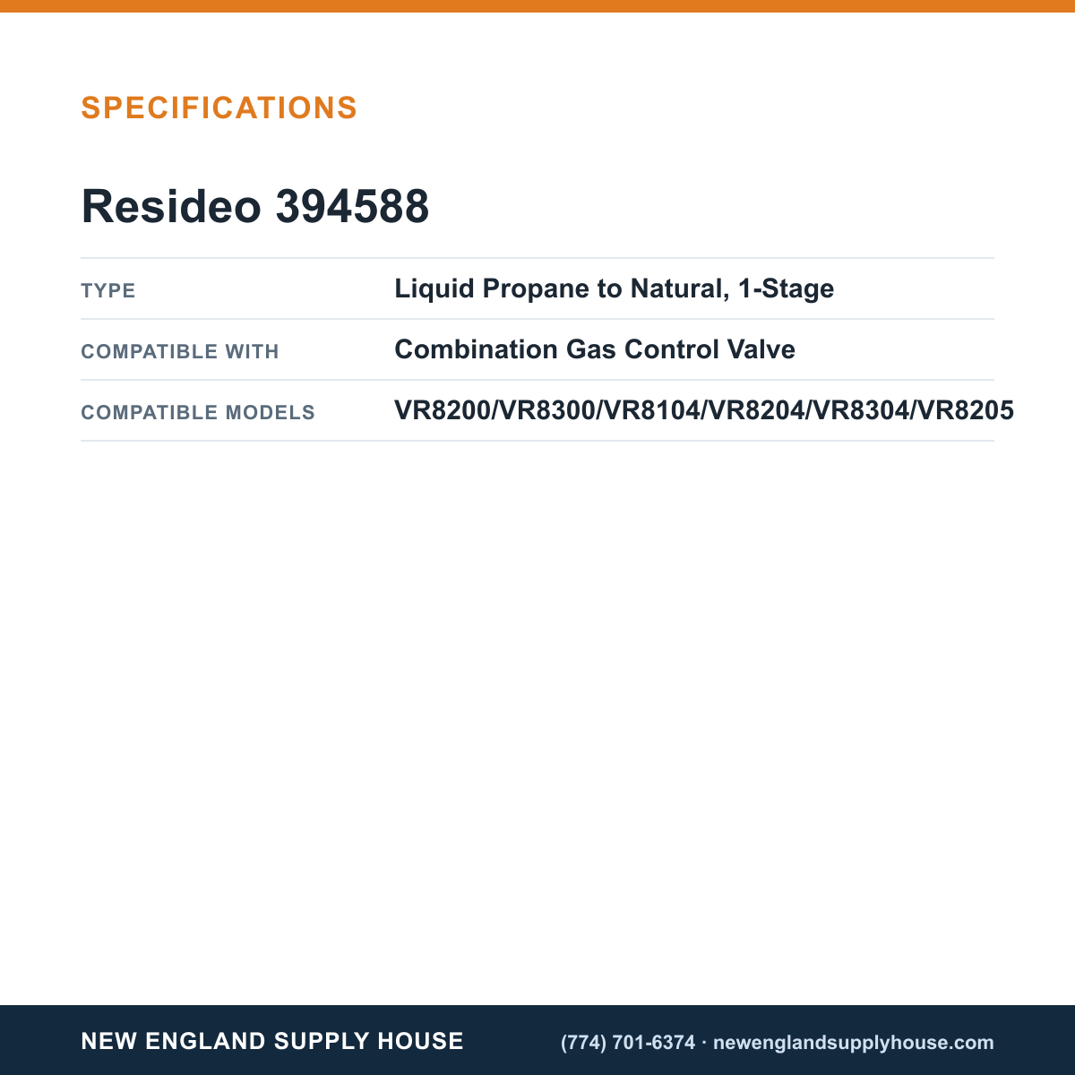 Resideo - Honeywell Home 394588 Combination Gas Control Conversion Kit specifications — New England Supply House [NESH-SPECTABLE-V1]