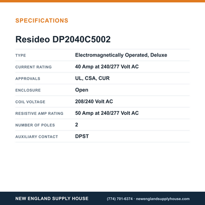 Resideo - Honeywell Home DP2040C5002 Definite Purpose Contactor specifications — New England Supply House [NESH-SPECTABLE-V1]