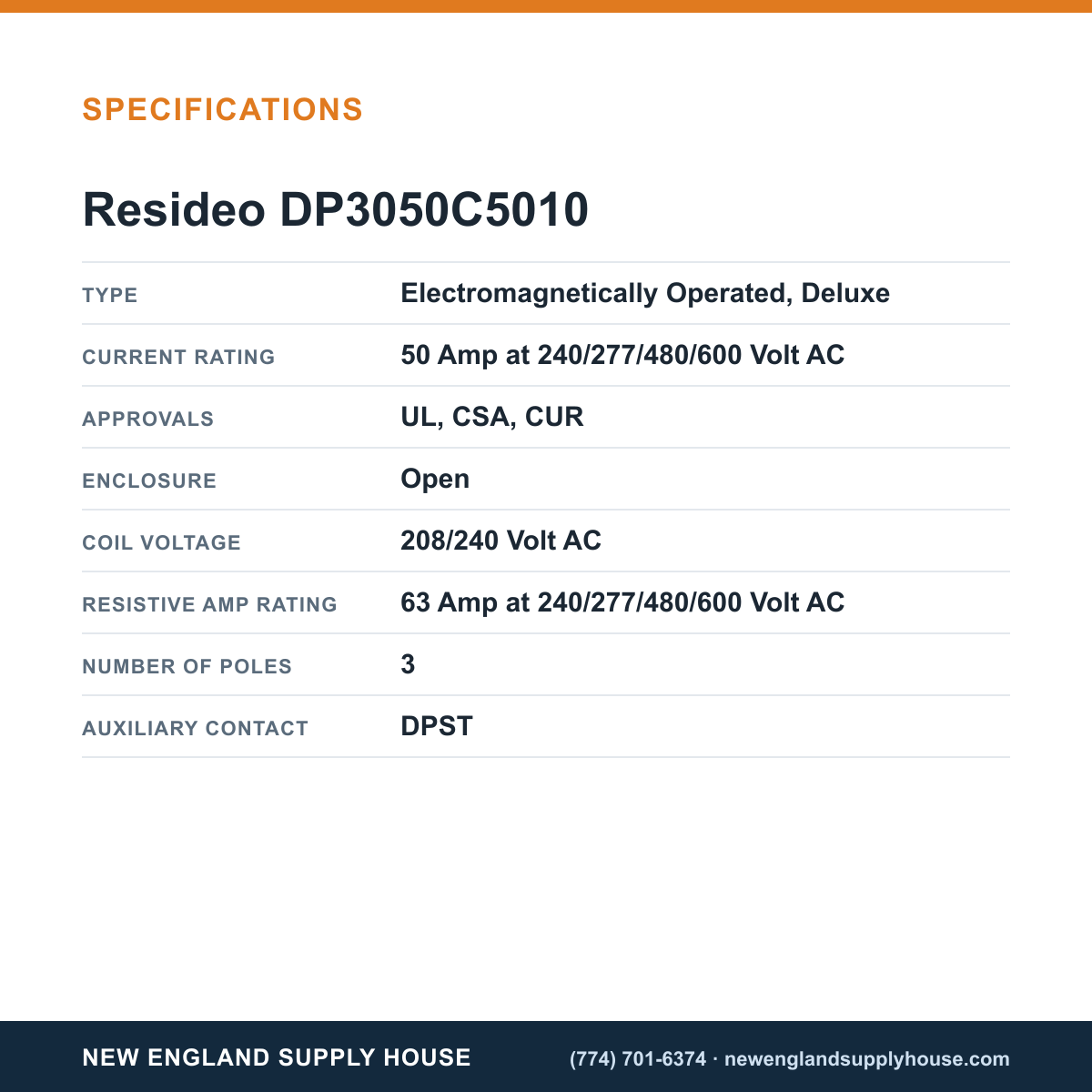 Resideo - Honeywell Home DP3050C5010 Definite Purpose Contactor specifications — New England Supply House [NESH-SPECTABLE-V1]