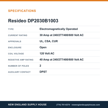 Resideo - Honeywell Home DP2030B1003 Definite Purpose Contactor specifications — New England Supply House [NESH-SPECTABLE-V1]