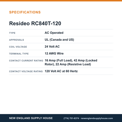 Resideo - Honeywell Home RC840T-120 Electric Heating Relay specifications — New England Supply House [NESH-SPECTABLE-V1]