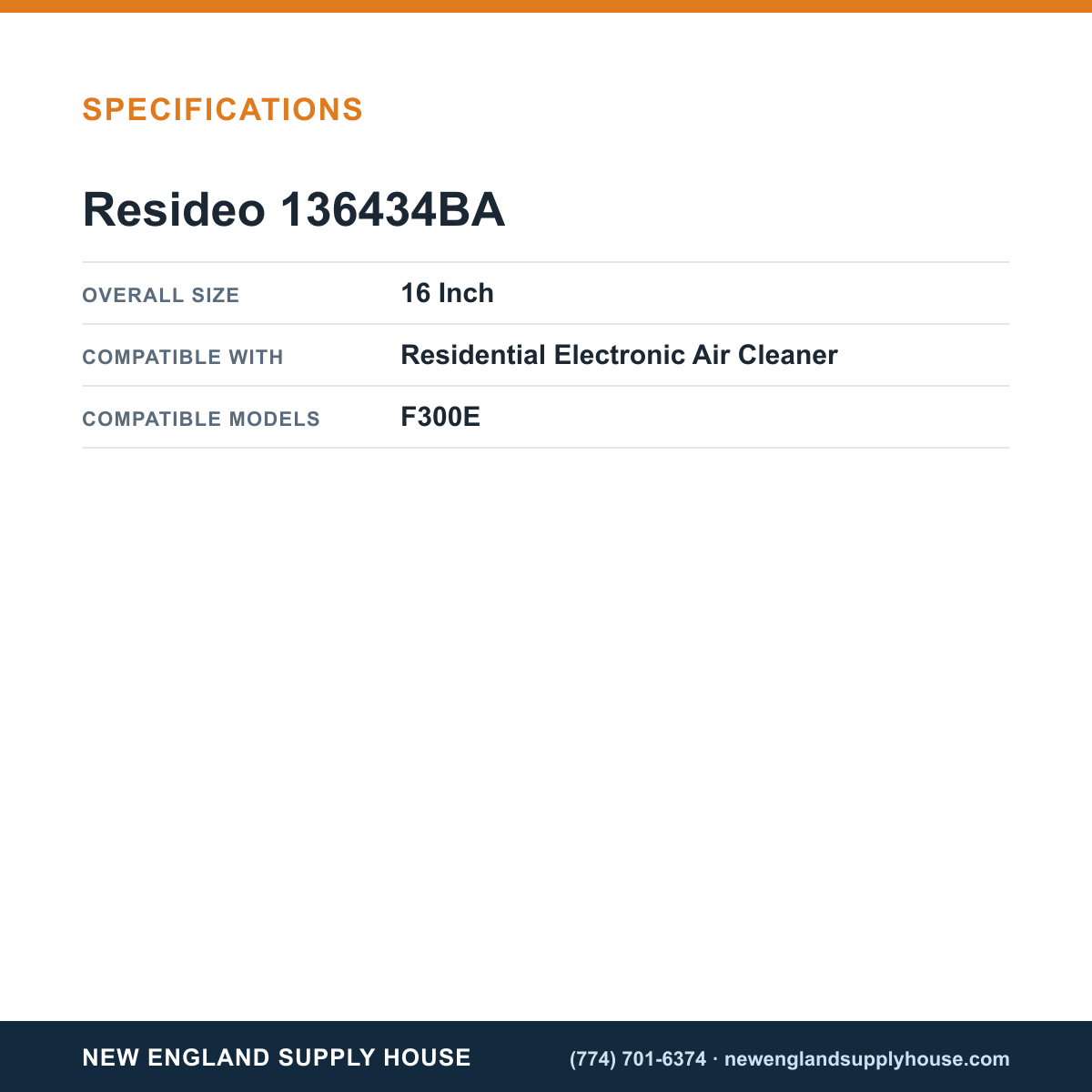 Resideo - Honeywell Home 136434BA Electronic Air Cleaner Ionizer Wire specifications — New England Supply House [NESH-SPECTABLE-V1]