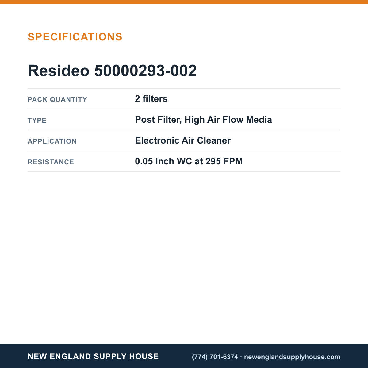 Resideo - Honeywell Home 50000293-002 Electronic Air Cleaner Post Filter (Pack of 2) specifications — New England Supply House [NESH-SPECTABLE-V1]