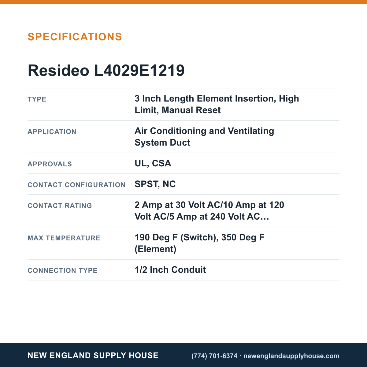 Resideo - Honeywell Home L4029E1219 Fan and Limit Controller specifications — New England Supply House [NESH-SPECTABLE-V1]