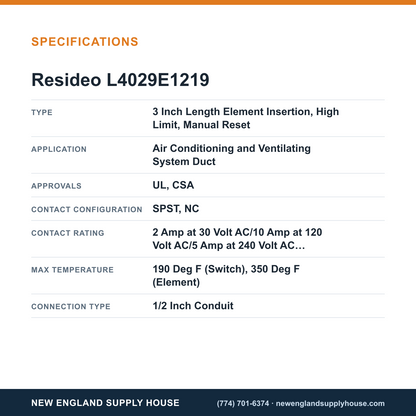 Resideo - Honeywell Home L4029E1219 Fan and Limit Controller specifications — New England Supply House [NESH-SPECTABLE-V1]