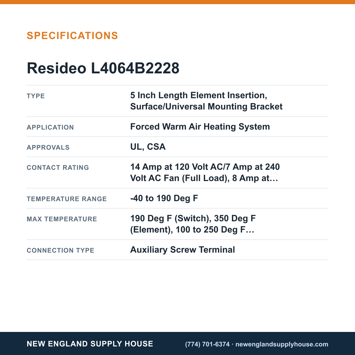 Resideo - Honeywell Home L4064B2228 Fan and Limit Controller specifications — New England Supply House [NESH-SPECTABLE-V1]