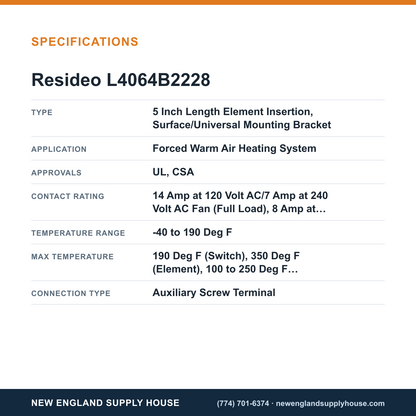 Resideo - Honeywell Home L4064B2228 Fan and Limit Controller specifications — New England Supply House [NESH-SPECTABLE-V1]
