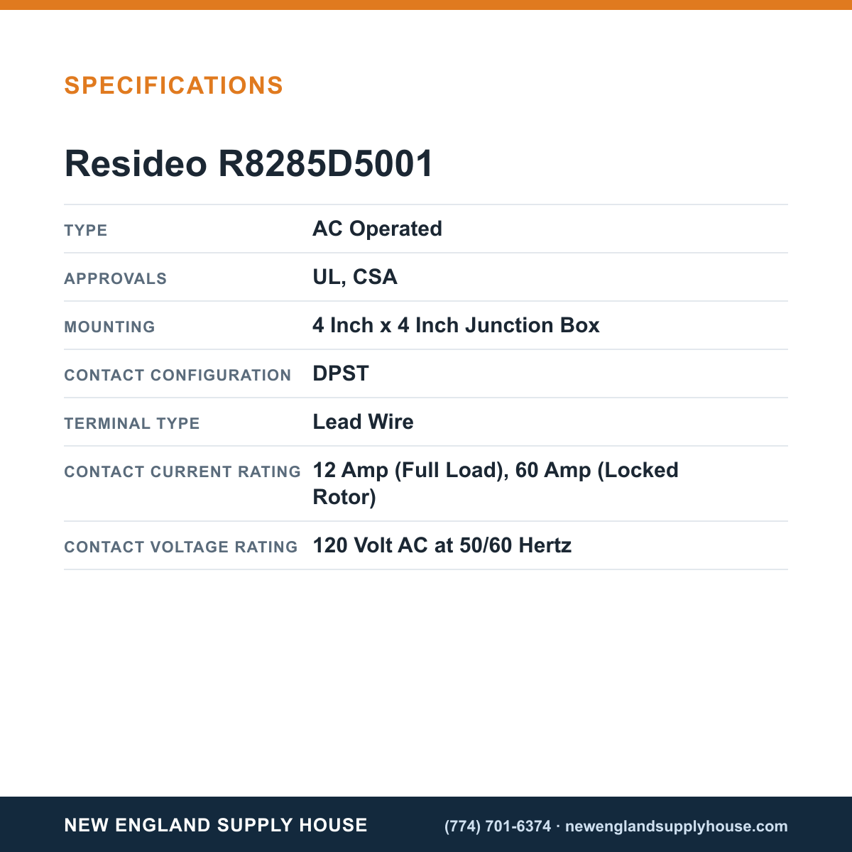 Resideo - Honeywell Home R8285D5001 Fan Control Center specifications — New England Supply House [NESH-SPECTABLE-V1]