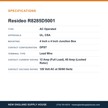 Resideo - Honeywell Home R8285D5001 Fan Control Center specifications — New England Supply House [NESH-SPECTABLE-V1]
