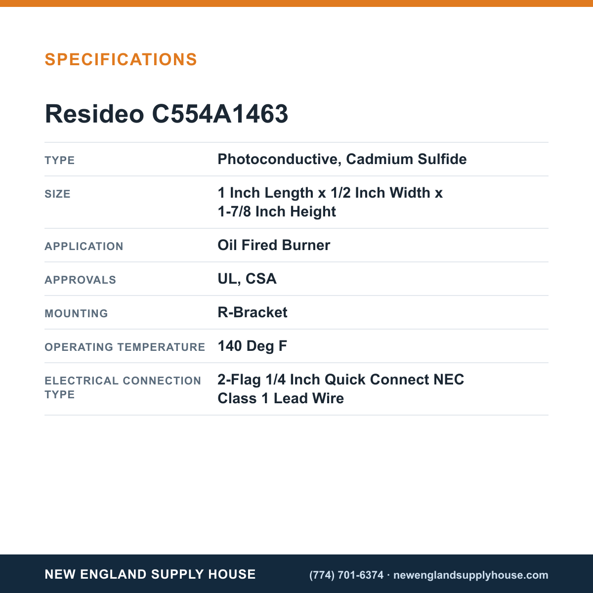 Resideo - Honeywell Home C554A1463 Flame Detector specifications — New England Supply House [NESH-SPECTABLE-V1]