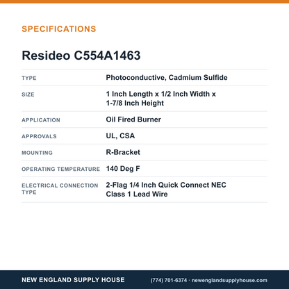 Resideo - Honeywell Home C554A1463 Flame Detector specifications — New England Supply House [NESH-SPECTABLE-V1]