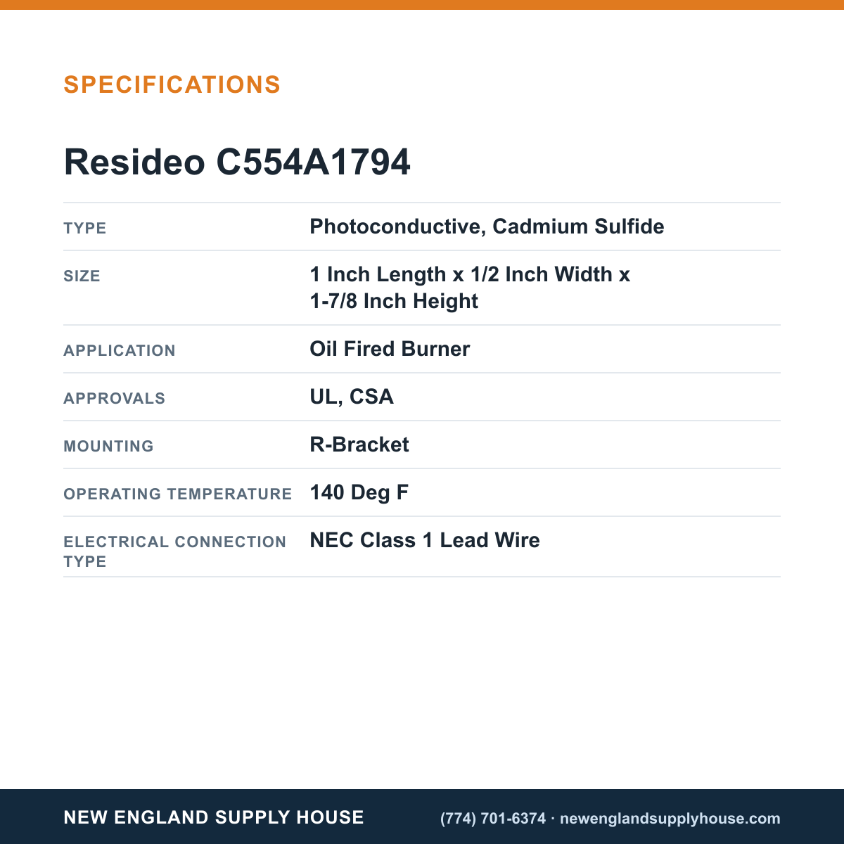Resideo - Honeywell Home C554A1794 Flame Detector specifications — New England Supply House [NESH-SPECTABLE-V1]