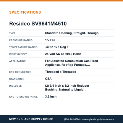 Resideo - Honeywell Home SV9641M4510 Gas Control Valve specifications — New England Supply House [NESH-SPECTABLE-V1]