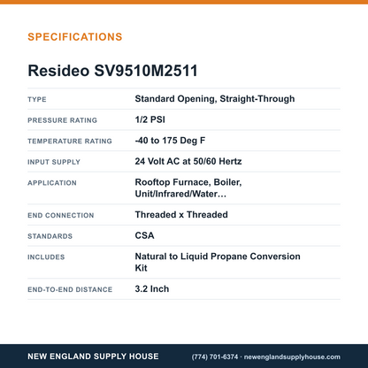 Resideo - Honeywell Home SV9510M2511 Gas Valve specifications — New England Supply House [NESH-SPECTABLE-V1]