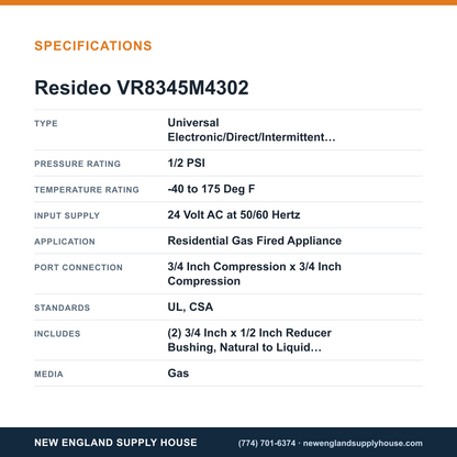 Resideo - Honeywell Home VR8345M4302 Gas Valve specifications — New England Supply House [NESH-SPECTABLE-V1]