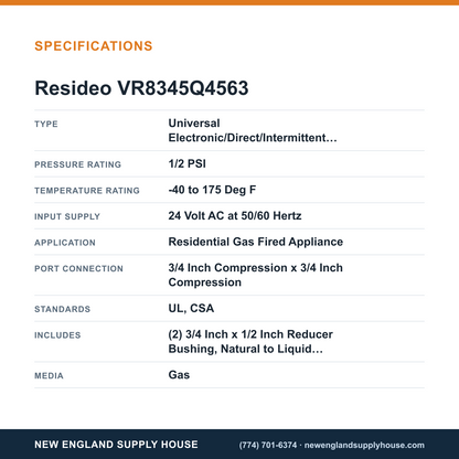 Resideo - Honeywell Home VR8345Q4563 Gas Valve specifications — New England Supply House [NESH-SPECTABLE-V1]