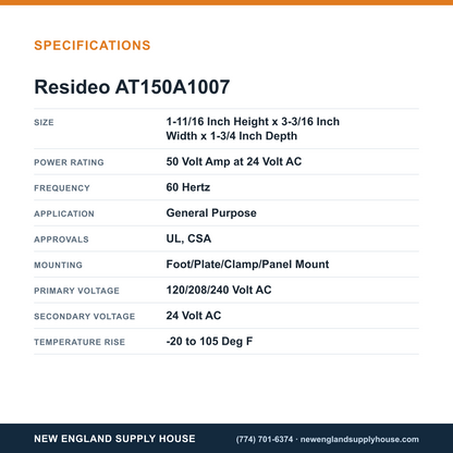 Resideo - Honeywell Home AT150A1007 General Purpose Transformer specifications — New England Supply House [NESH-SPECTABLE-V1]