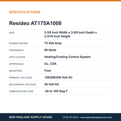 Resideo - Honeywell Home AT175A1008 General Purpose Transformer specifications — New England Supply House [NESH-SPECTABLE-V1]
