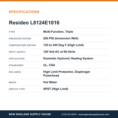 Resideo - Honeywell Home L8124E1016 Hydronic Control Relay specifications — New England Supply House [NESH-SPECTABLE-V1]