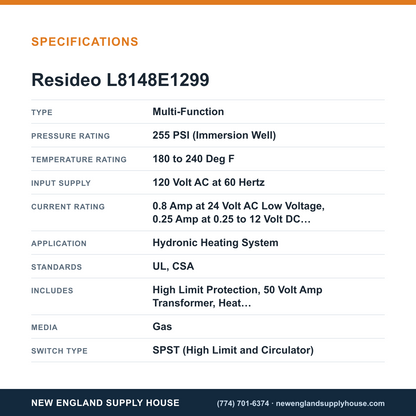 Resideo - Honeywell Home L8148E1299 Hydronic Control Relay specifications — New England Supply House [NESH-SPECTABLE-V1]