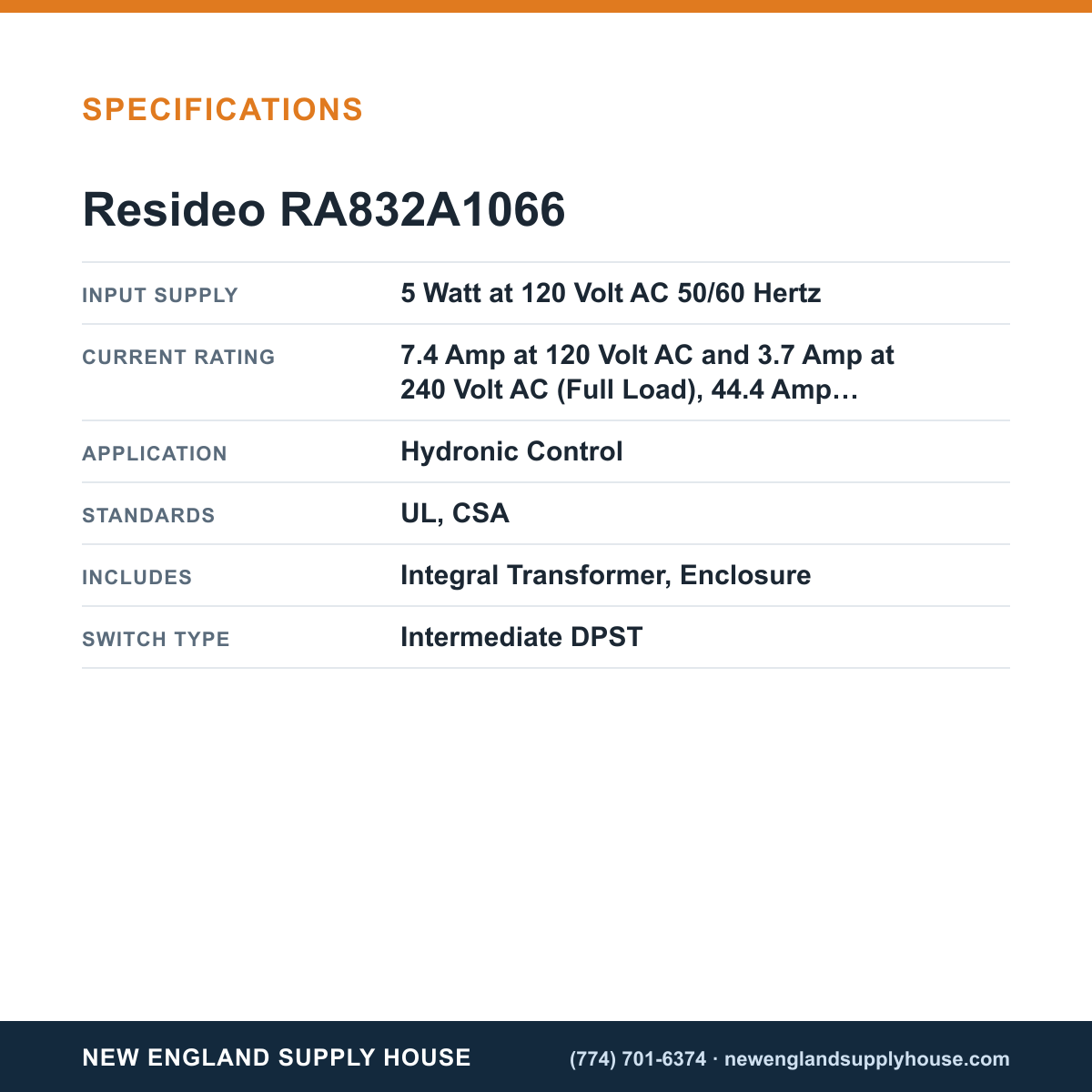 Resideo - Honeywell Home RA832A1066 Hydronic Switching Relay specifications — New England Supply House [NESH-SPECTABLE-V1]