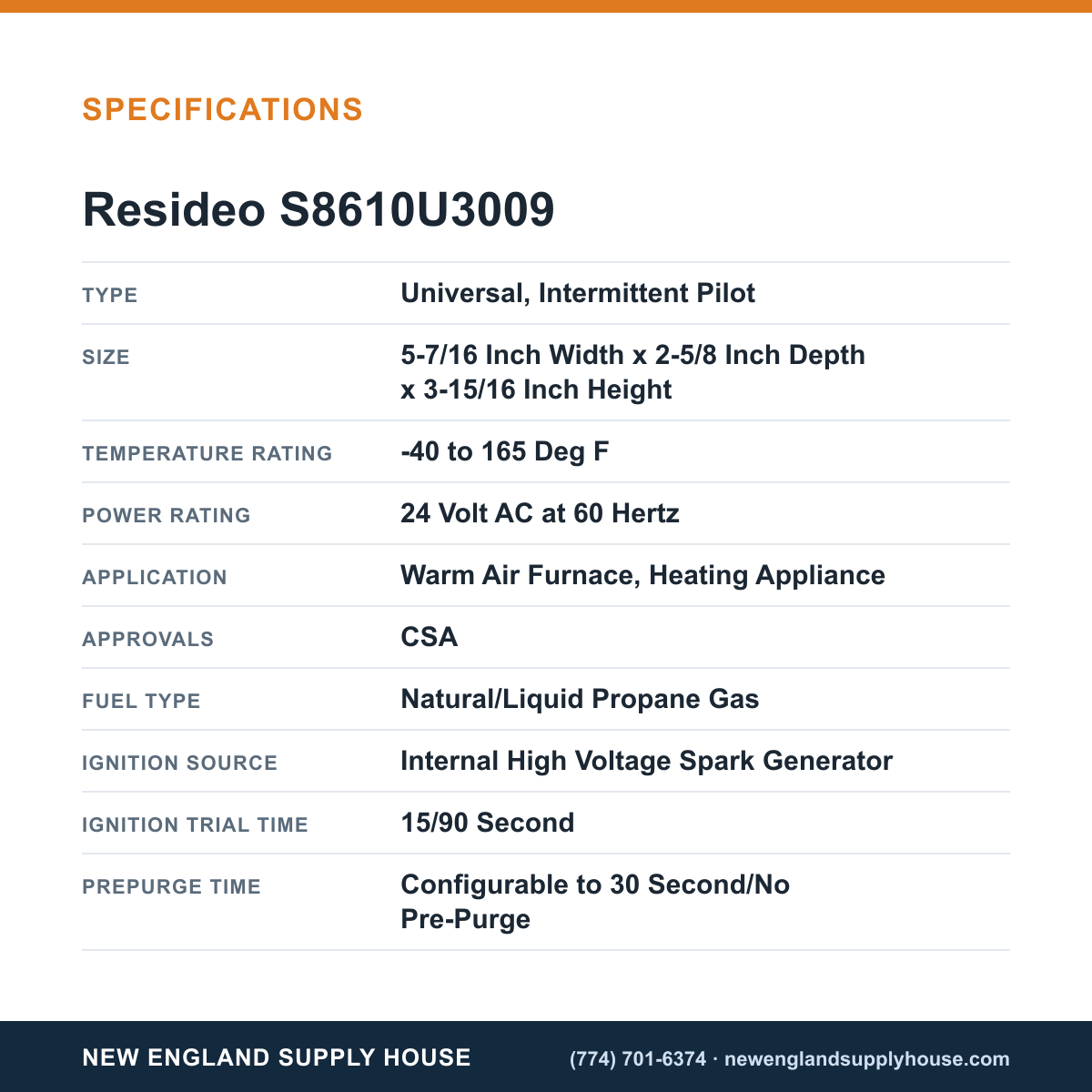 Resideo - Honeywell Home S8610U3009 Ignition Control Module specifications — New England Supply House [NESH-SPECTABLE-V1]