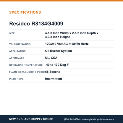 Resideo - Honeywell Home R8184G4009 Oil Burner Control specifications — New England Supply House [NESH-SPECTABLE-V1]