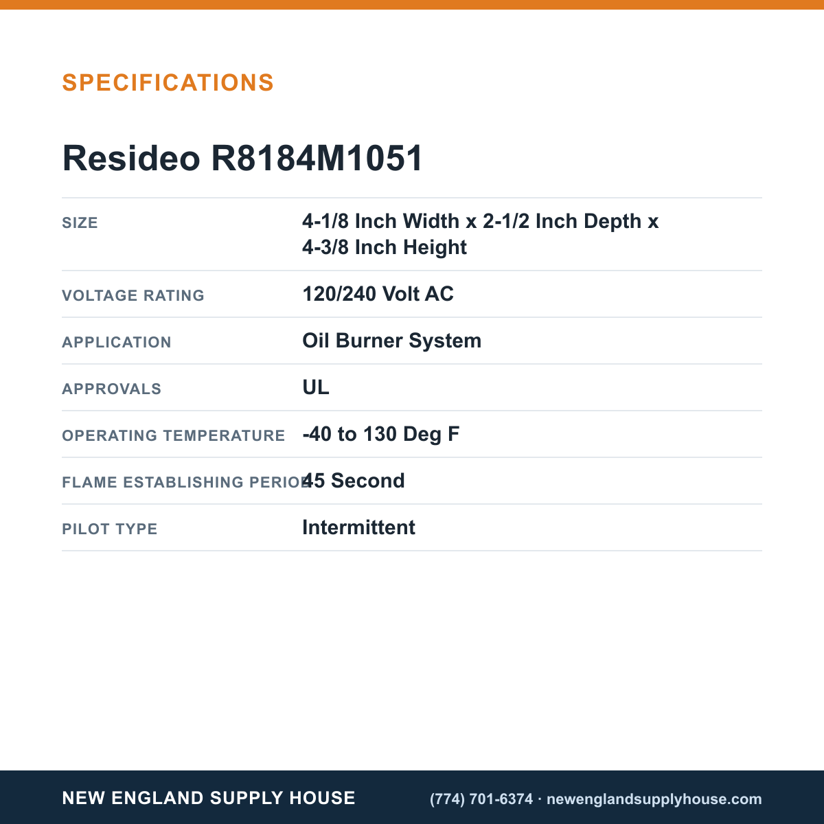 Resideo - Honeywell Home R8184M1051 Oil Burner Control specifications — New England Supply House [NESH-SPECTABLE-V1]