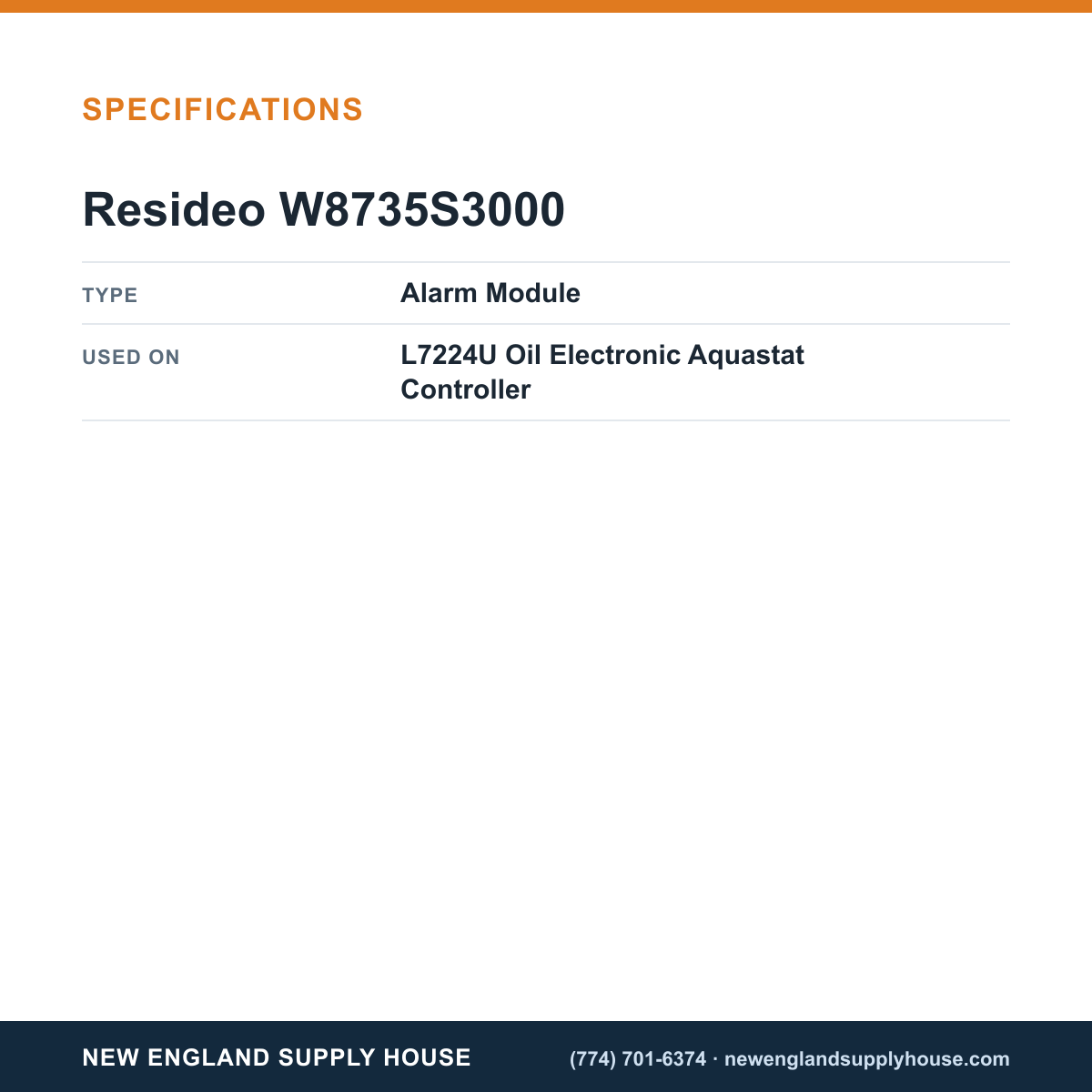 Resideo - Honeywell Home W8735S3000 Oil Electronic Aquastat Controller Alarm Module specifications — New England Supply House [NESH-SPECTABLE-V1]