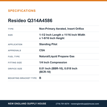 Resideo - Honeywell Home Q314A4586 Pilot Burner specifications — New England Supply House [NESH-SPECTABLE-V1]
