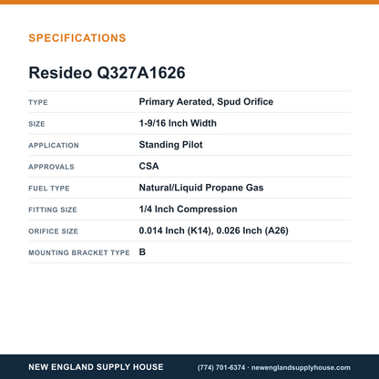 Resideo - Honeywell Home Q327A1626 Pilot Burner specifications — New England Supply House [NESH-SPECTABLE-V1]