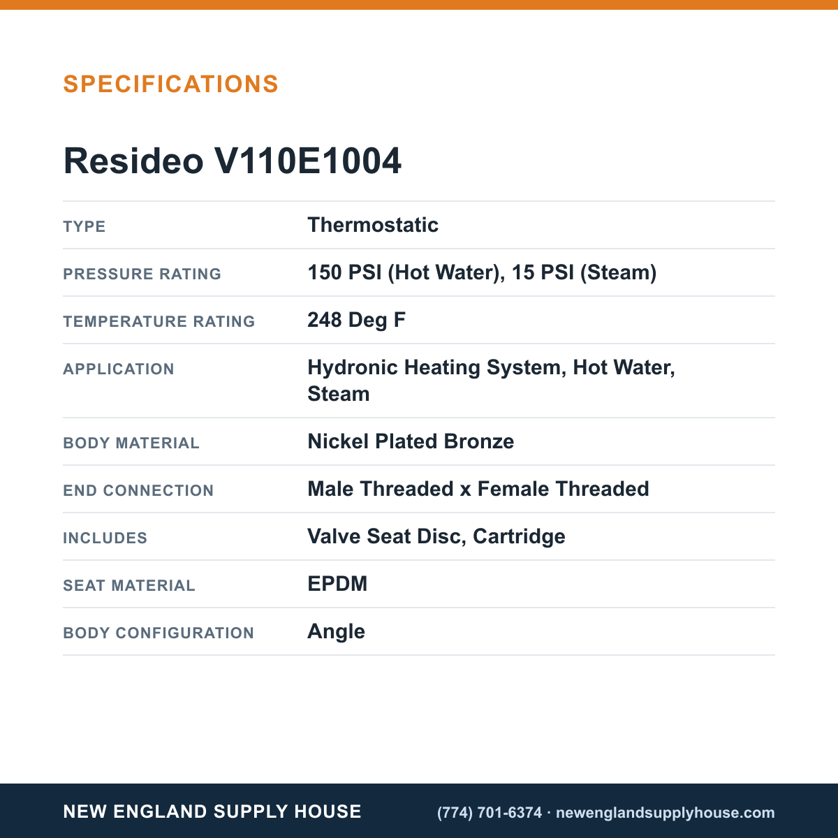 Resideo - Honeywell Home V110E1004 Radiator Valve specifications — New England Supply House [NESH-SPECTABLE-V1]