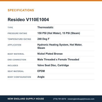 Resideo - Honeywell Home V110E1004 Radiator Valve specifications — New England Supply House [NESH-SPECTABLE-V1]