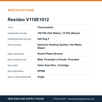 Resideo - Honeywell Home V110E1012 Radiator Valve specifications — New England Supply House [NESH-SPECTABLE-V1]