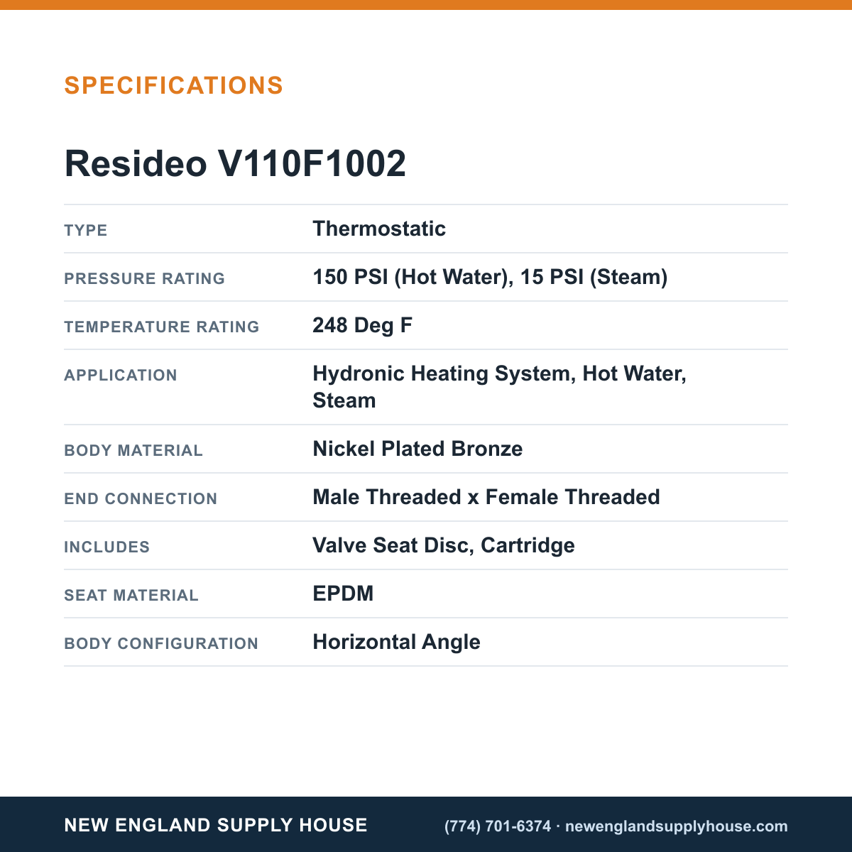Resideo - Honeywell Home V110F1002 Radiator Valve specifications — New England Supply House [NESH-SPECTABLE-V1]