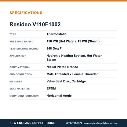 Resideo - Honeywell Home V110F1002 Radiator Valve specifications — New England Supply House [NESH-SPECTABLE-V1]