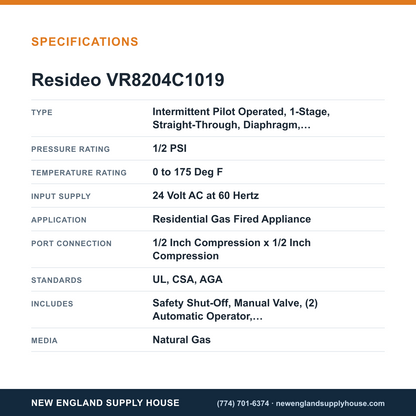 Resideo - Honeywell Home VR8204C1019 Solenoid Gas Valve specifications — New England Supply House [NESH-SPECTABLE-V1]